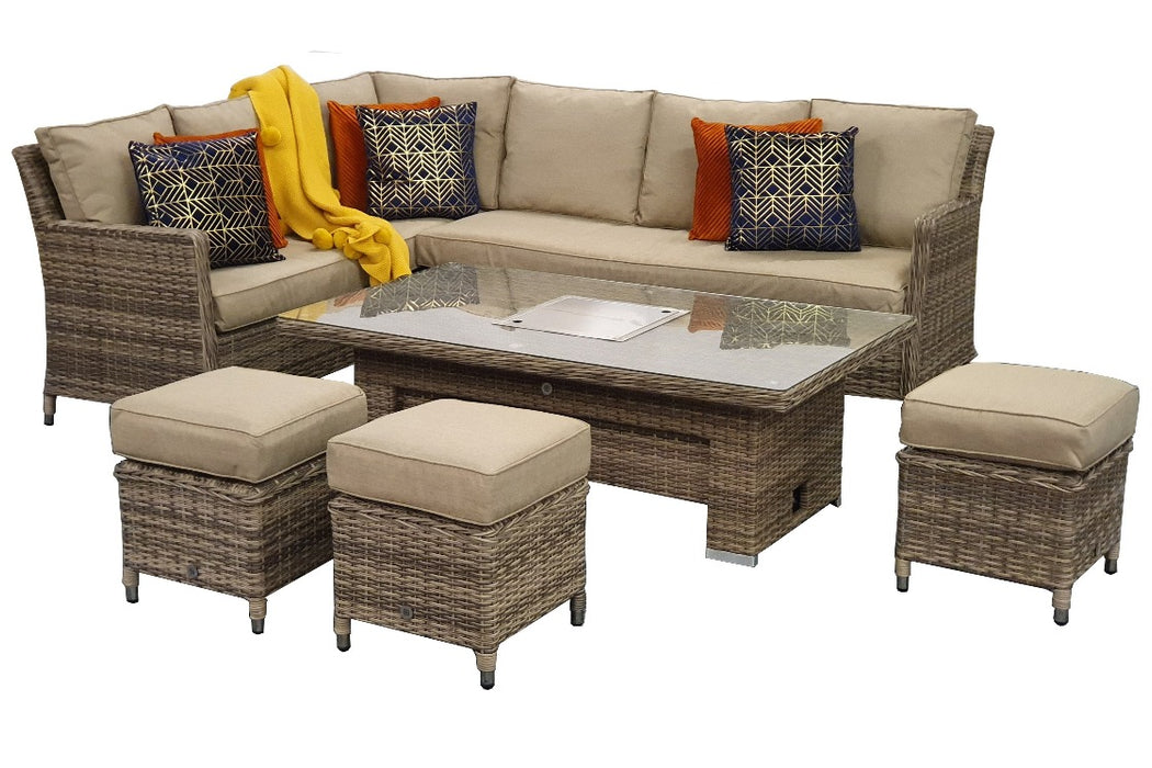 EDWI0318 'Borneo' Brown Natural Luxury Rattan Corner Sofa Set with Ice Bucket Rising Table
