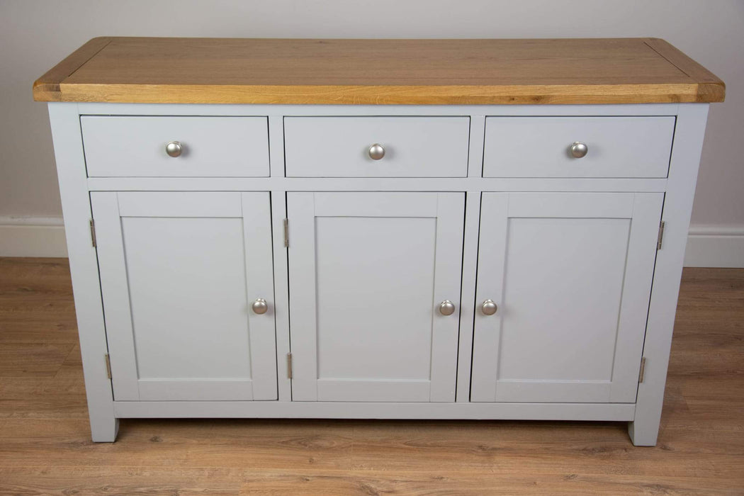 solid oak grey painted 3 door sideboard unit draw living room cabinet storage furniture