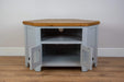 solid oak grey painted 2 glass door tv unit living room cabinet storage furniture