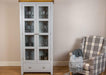 solid oak grey painted glass door display unit shelving bookcase dining living room storage furniture
