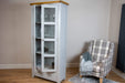solid oak grey painted glass door display unit shelving bookcase dining living room storage furniture