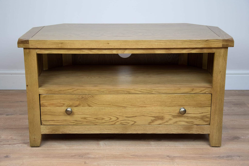 solid oak corner tv unit draw living room cabinet unit storage furniture
