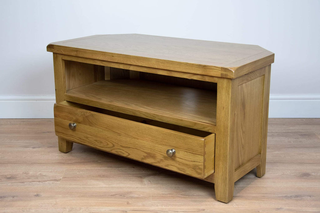 Rustic oak store corner tv cabinet