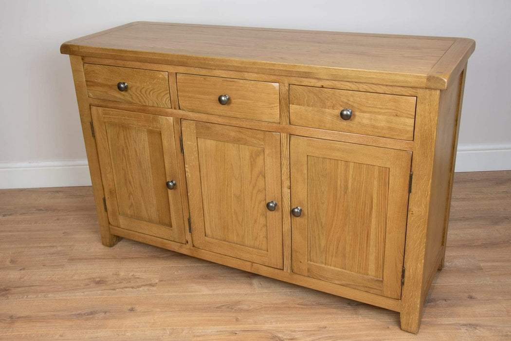 solid oak 3 door draws dining living room sideboard cabinet unit storage furniture