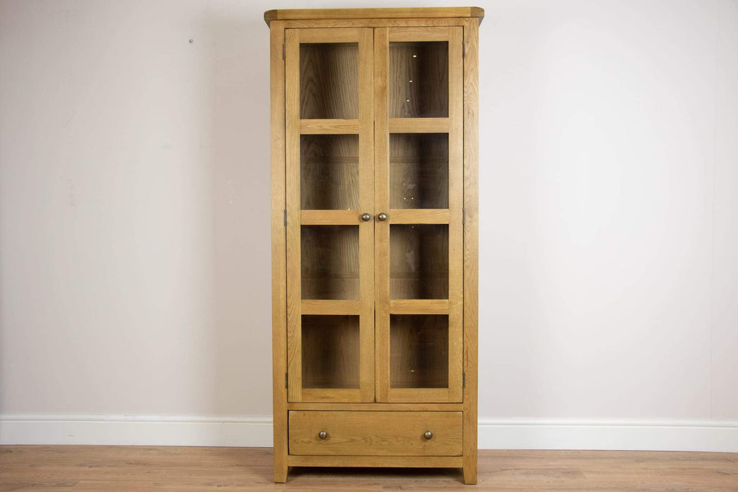 solid oak glass 2 door dining living room display cabinet unit storage furniture