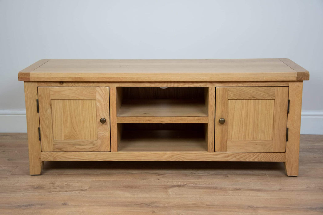 solid oak living room wide tv unit sideboard furniture storage  