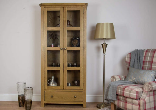 solid oak glass 2 door dining living room display cabinet unit storage furniture