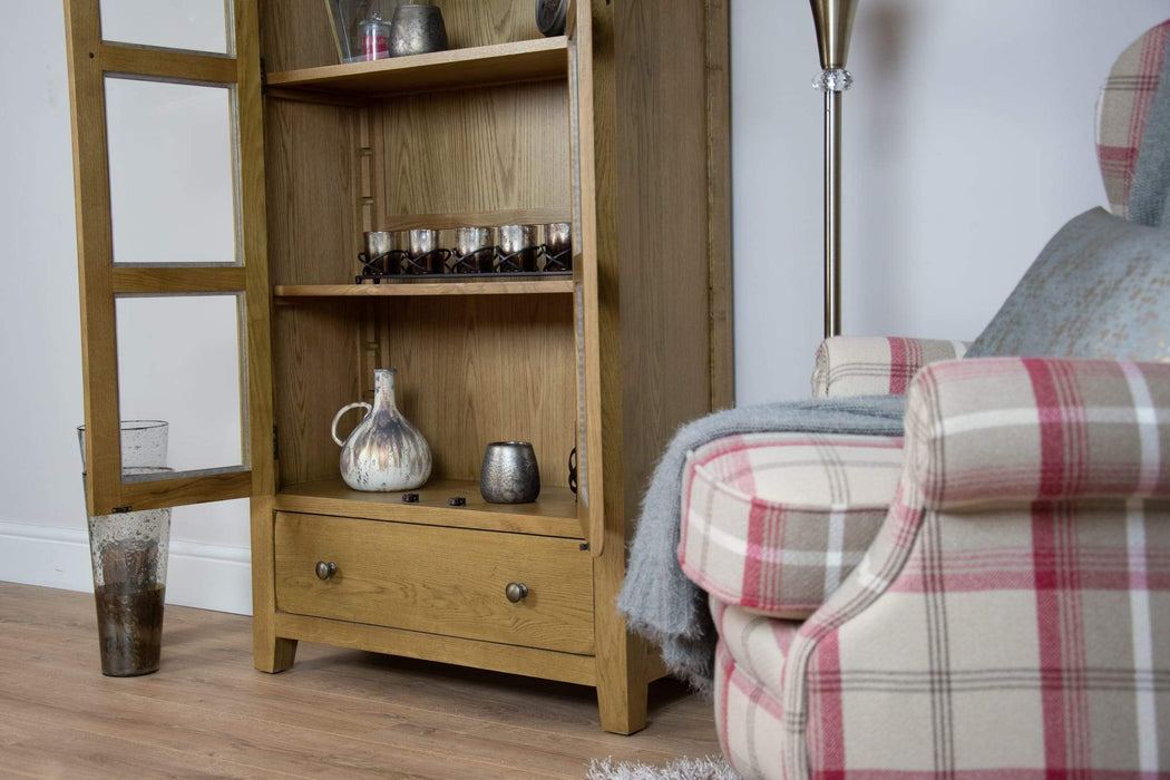 solid oak glass 2 door dining living room display cabinet unit storage furniture