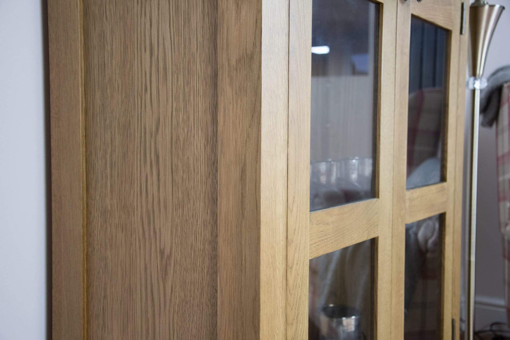 solid oak glass 2 door dining living room display cabinet unit storage furniture