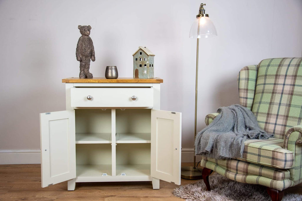 Oakwood Living Ivory Painted Solid Oak Hall Cabinet Small Sideboard