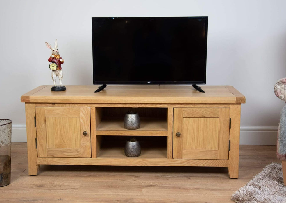 solid oak living room wide tv unit sideboard furniture storage  