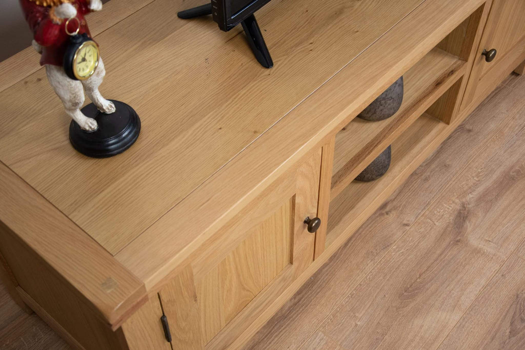 solid oak living room wide tv unit sideboard furniture storage  