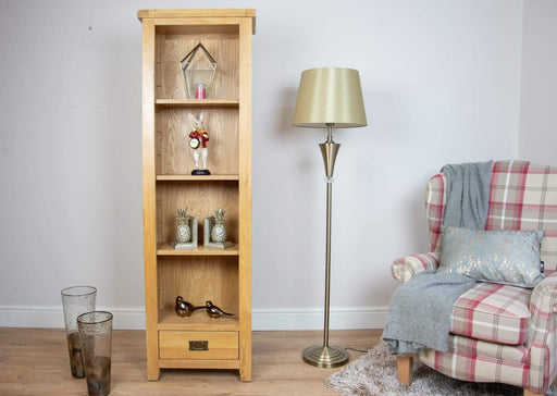 Narrow oak shop bookcase