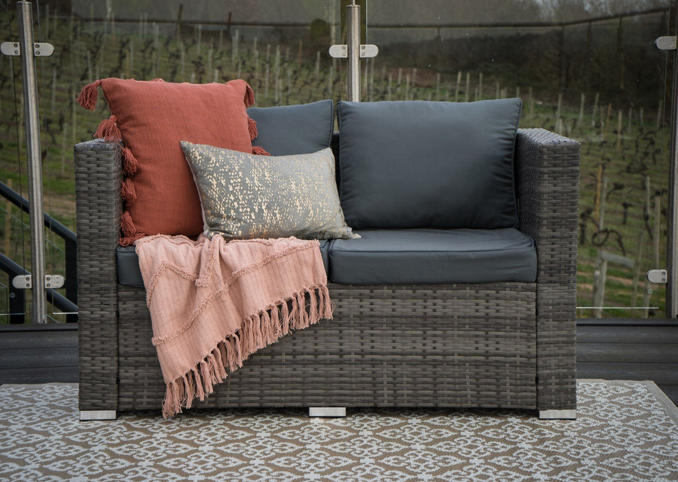 Casa Rattan Grey Compact Outdoor Garden Furniture 2 Seater Sofa
