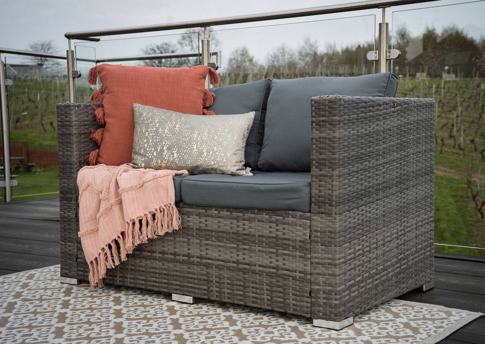 2 seater sofa grey rattan set with drinks table 