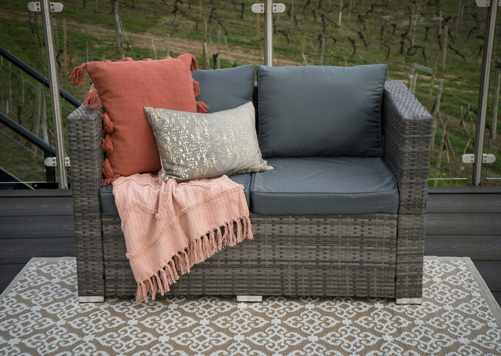 Casa Rattan Grey Compact Outdoor Garden Furniture 2 Seater Sofa