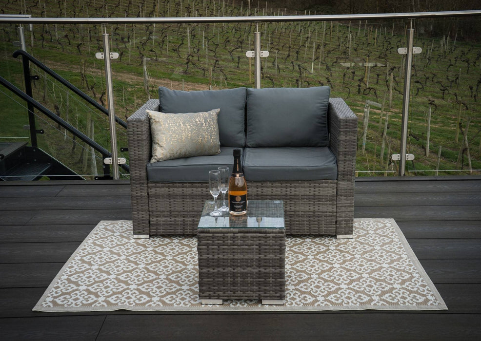 2 seater sofa grey rattan set with drinks table 