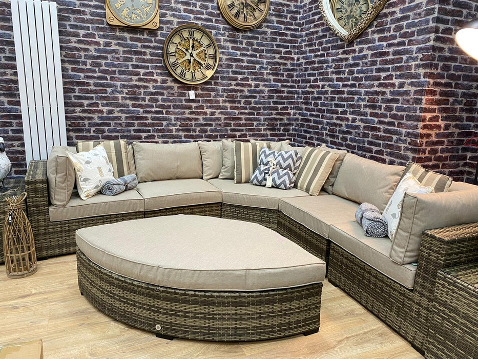 'Jessica' Brown Natural Rattan Large Corner Sofa / Day Bed Footstool Garden Furniture Set