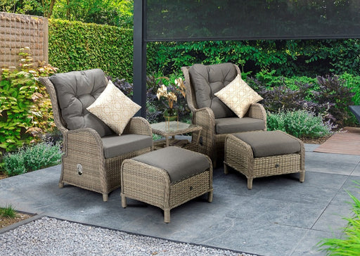 'Maldives' Rattan Reclining Armchair Set With Side Table Creamy Grey Mixed Weave Outdoor Furniture