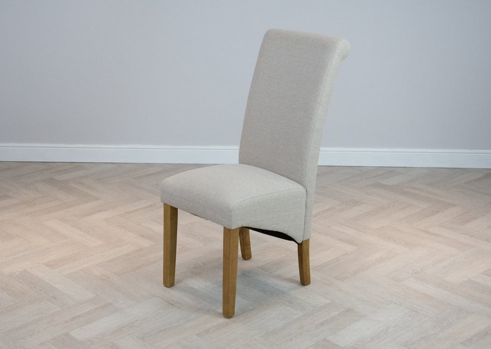 Oakwood Living Scroll Top High Back Natural Cream Fabric Chair