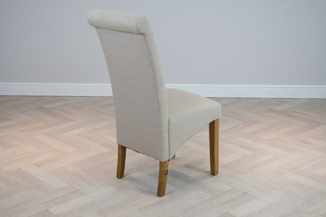 Oakwood Living Scroll Top High Back Natural Cream Fabric Chair