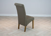 High back brown fabric scroll top dining chair
