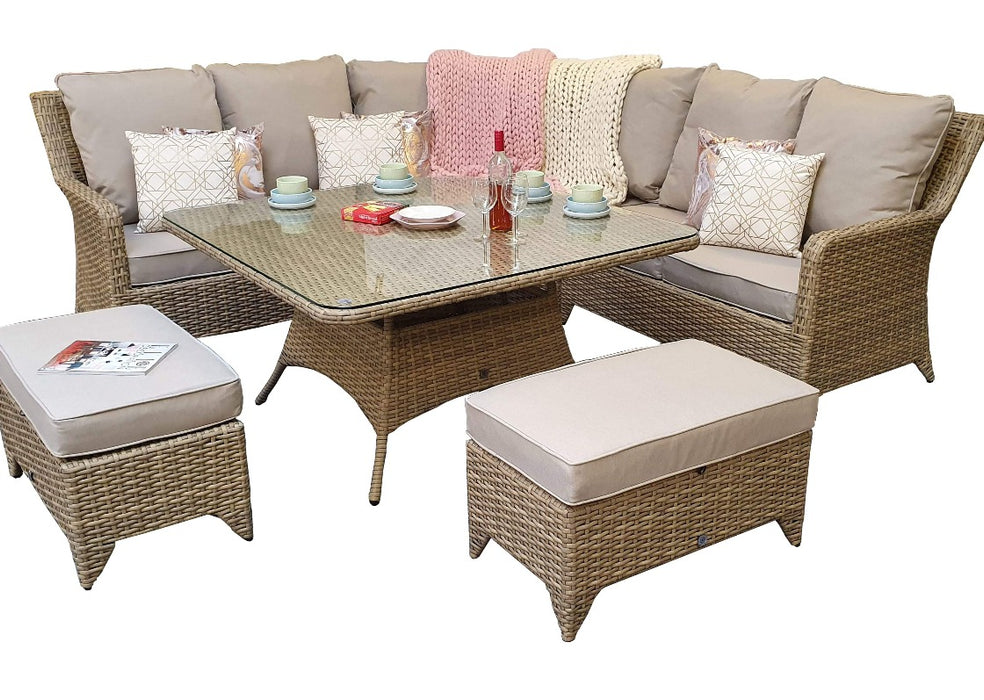 'Sorrento' Corner 8-9 Seater Dining Set In Natural With Beige Cushions