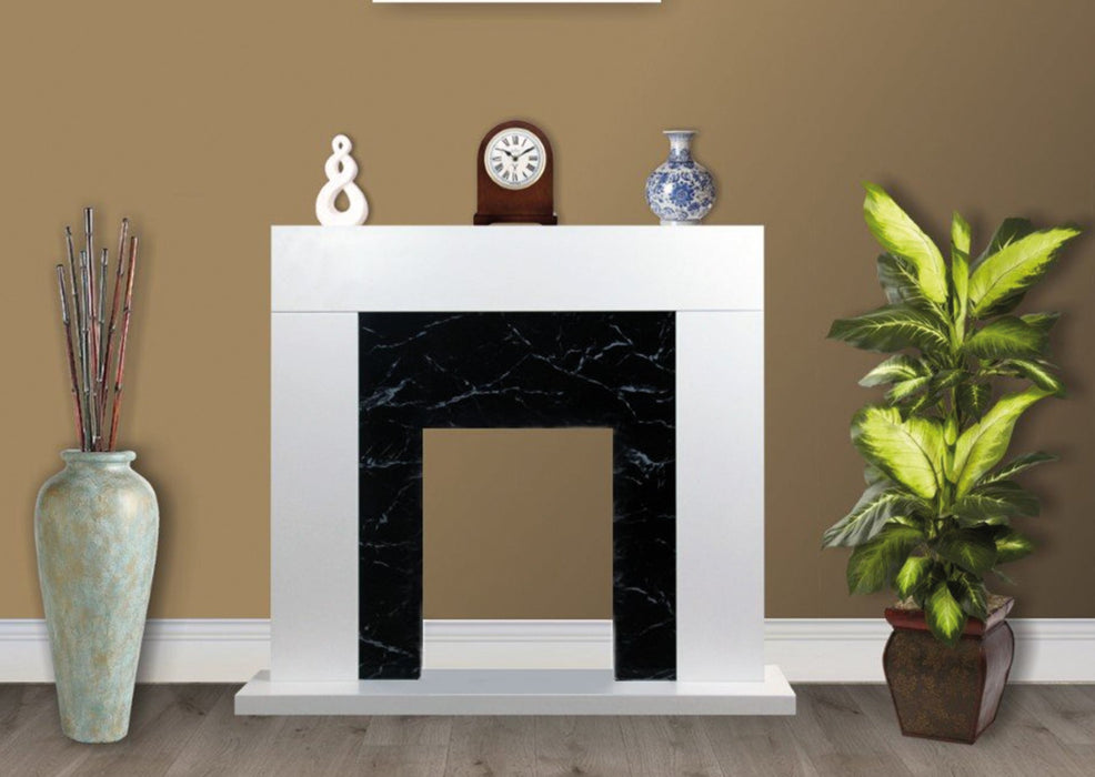 White Black Marble Flat Wall 2KW Electric Fire Surround- with No Fire